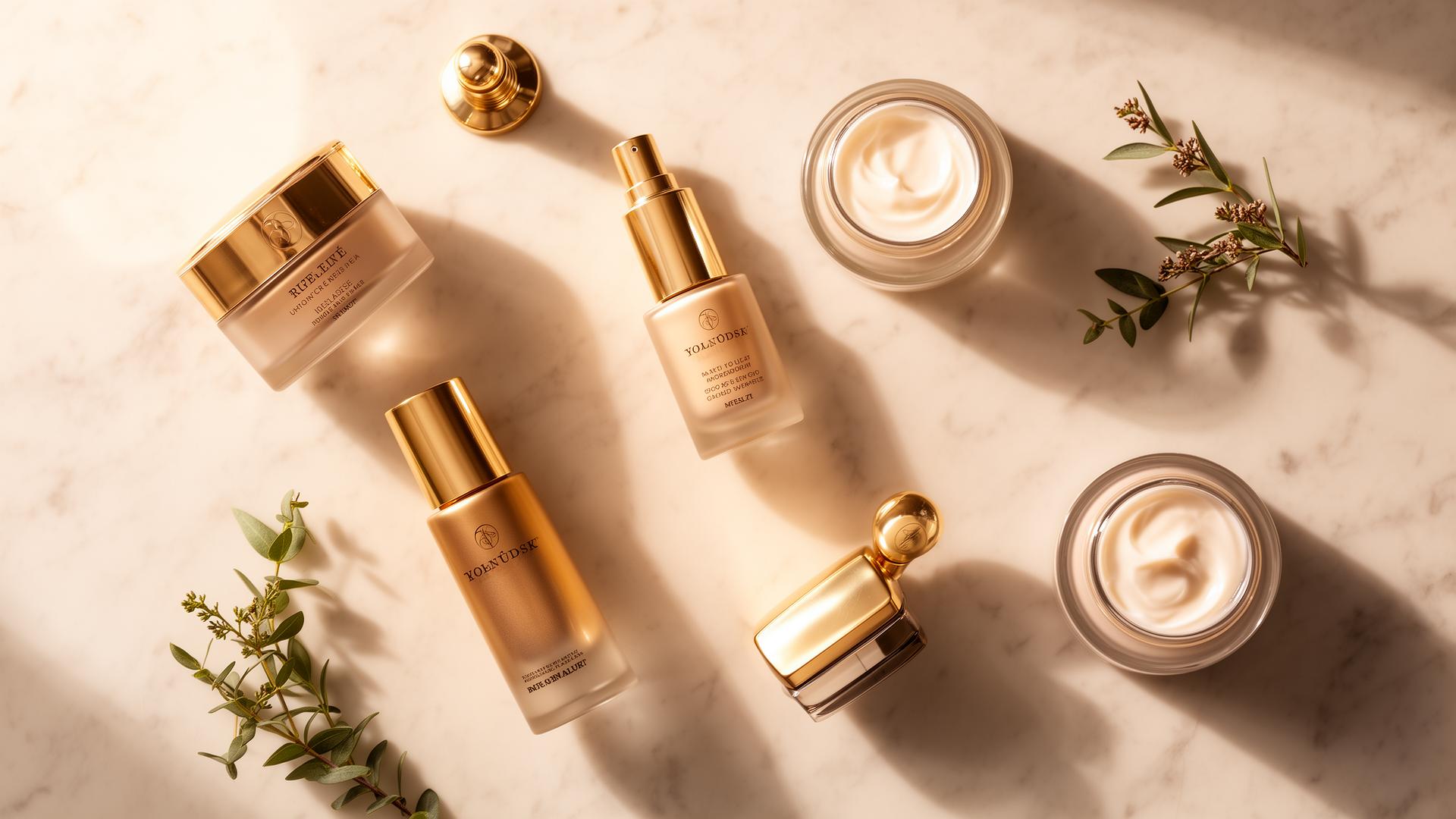 Premium skincare products arranged on marble